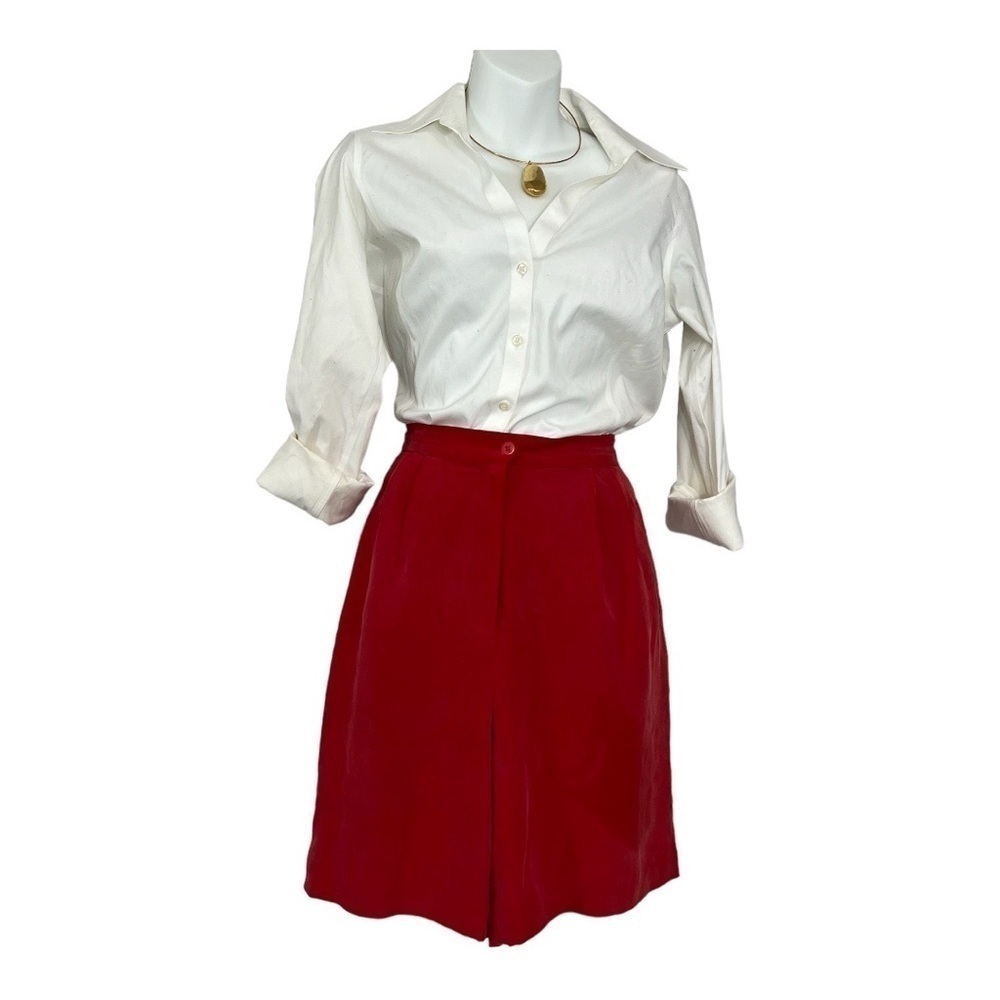 Vintage red 100% silk shorts size large high waist long trouser shorts retro